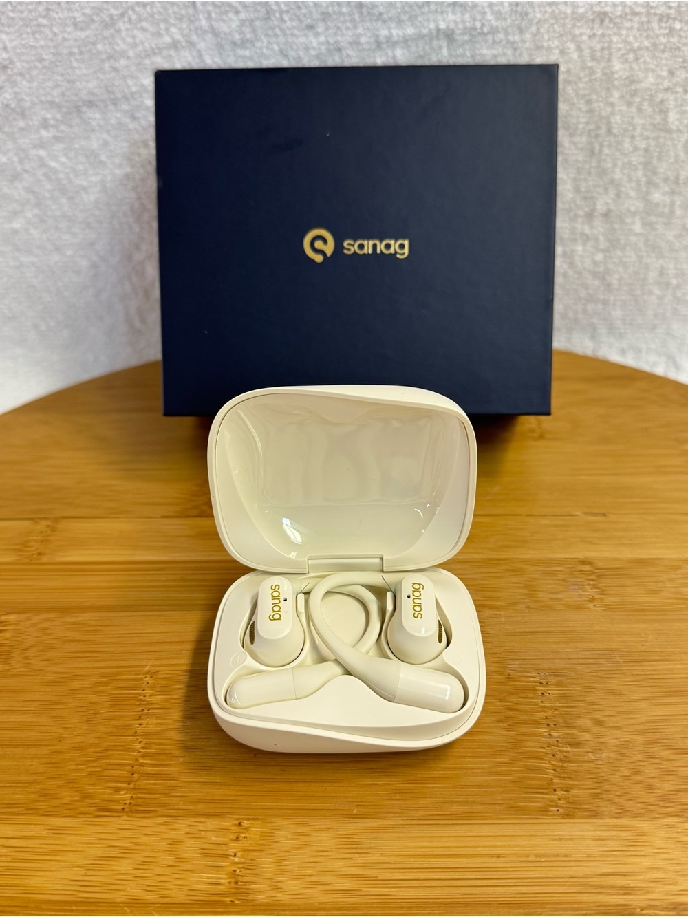 Sanag G6S Open Ear Wireless Bluetooth Earbuds Beige USB-C Charging Case NEW